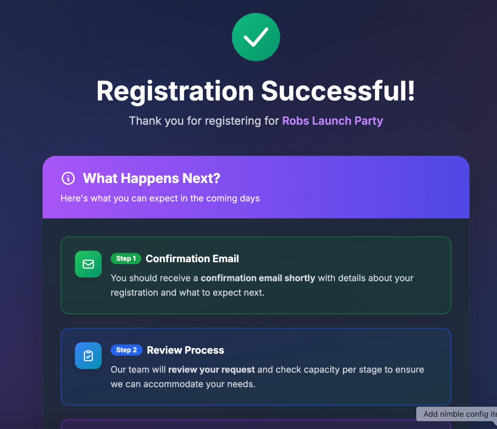 Registration successful confirmation